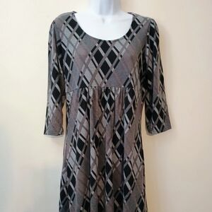 R&B Collection Women's 3/4 Sleeve Dress Black Gray Plaid Medium Stretch